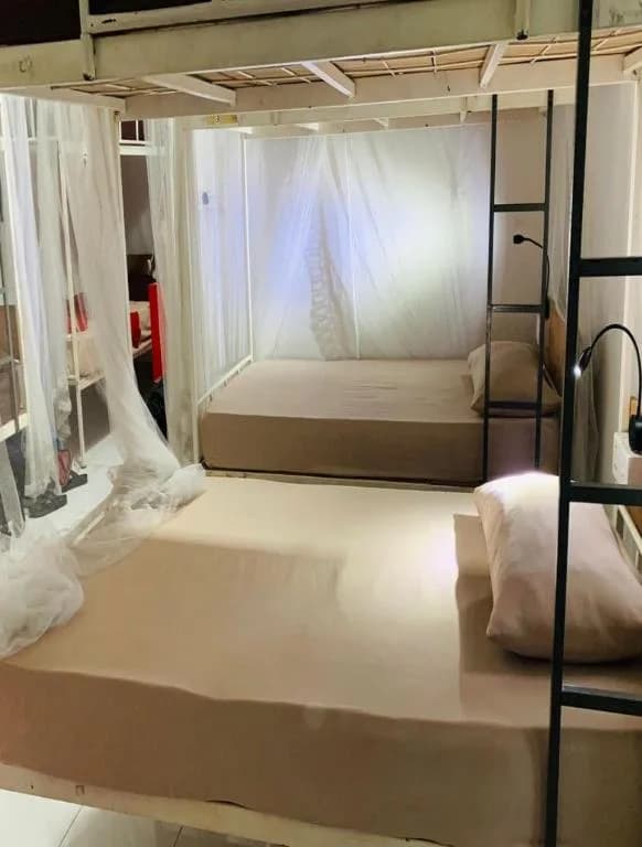 10-bed mixed dorm with mosquito nets
